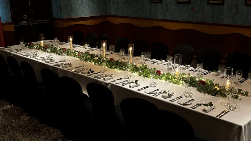 Festive private dining setup Dooleys Hotel